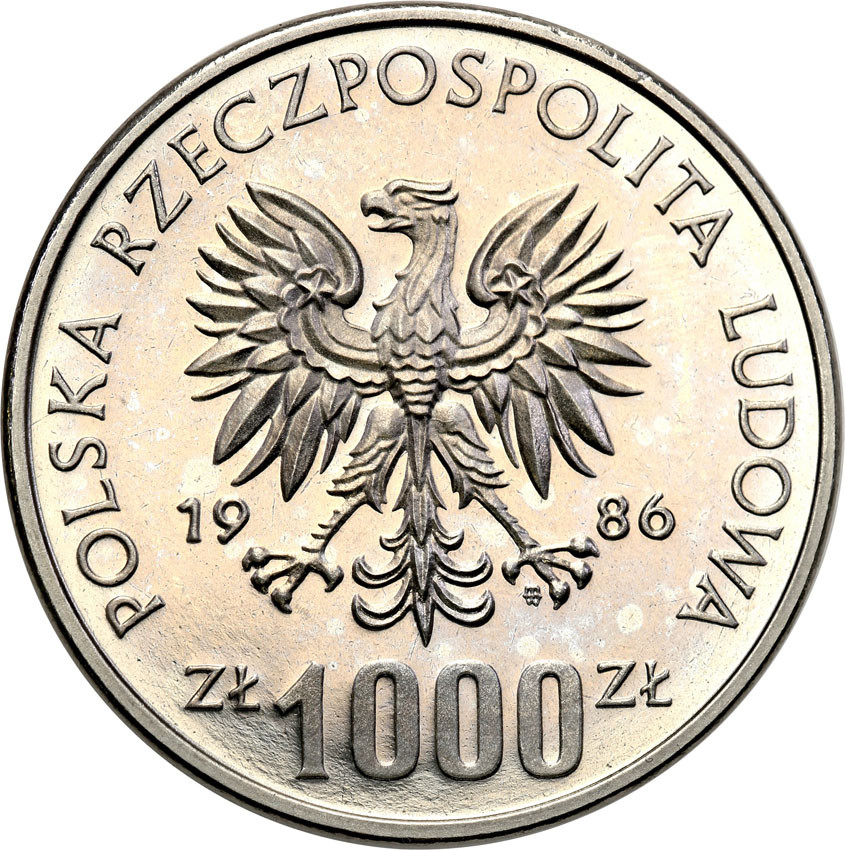 PRL. PRÓBA Nikiel 1000 złotych 1986 Pomoc Szkole